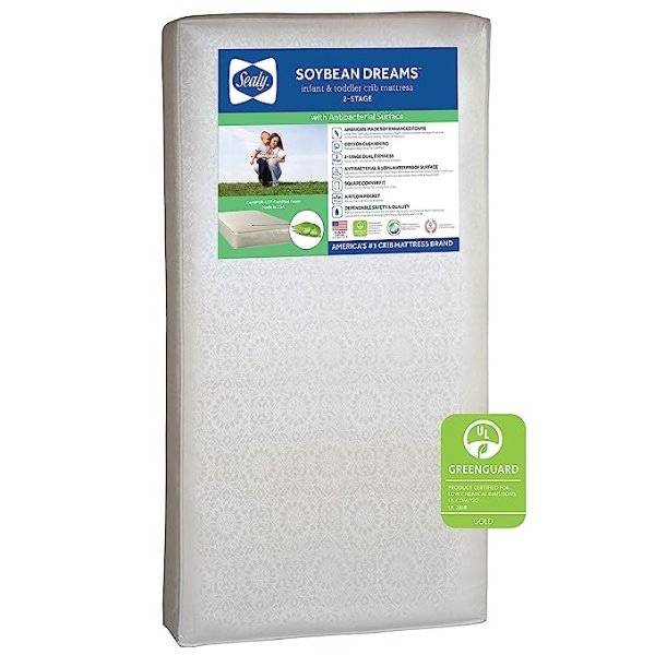 Soybean Dreams 2-Stage Antibacterial Waterproof Baby Crib and Toddler Mattress - Soy Foam - Made in USA, 52"x28"