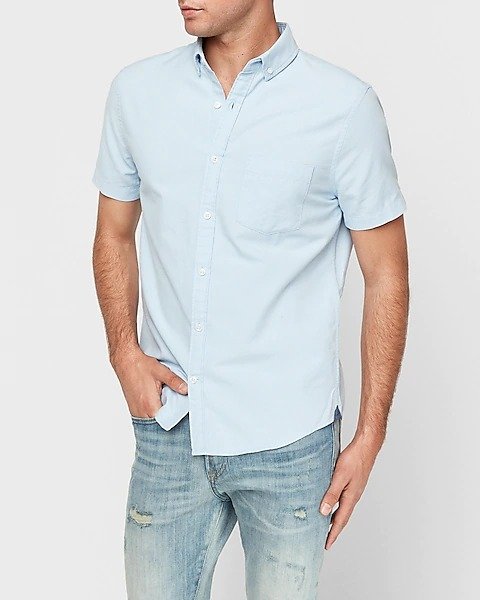 Slim Button-down Short Sleeve Oxford Shirt