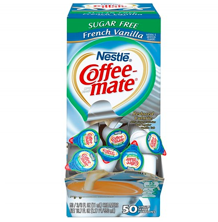 Nestle Coffee Mate Coffee Creamer, Sugar Free French Vanilla, Liquid Creamer Singles- 50 Count