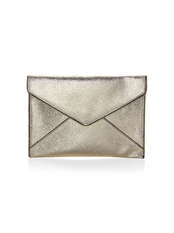 Leo Metallic Leather Envelope Clutch