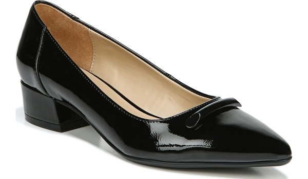.com |Feather in Black Patent Synthetic Flats