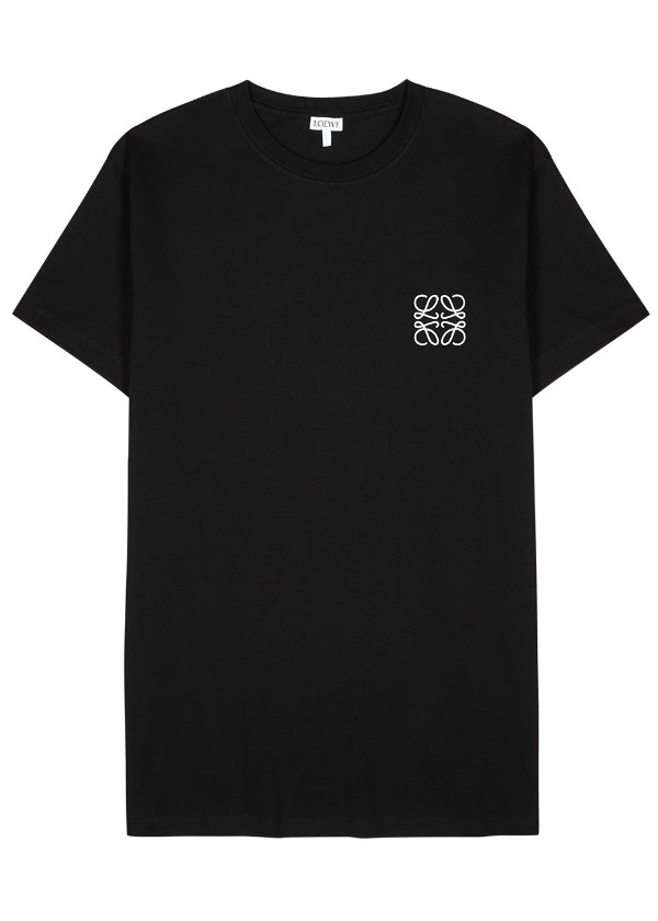 Black logo-embroidered cotton T-shirt