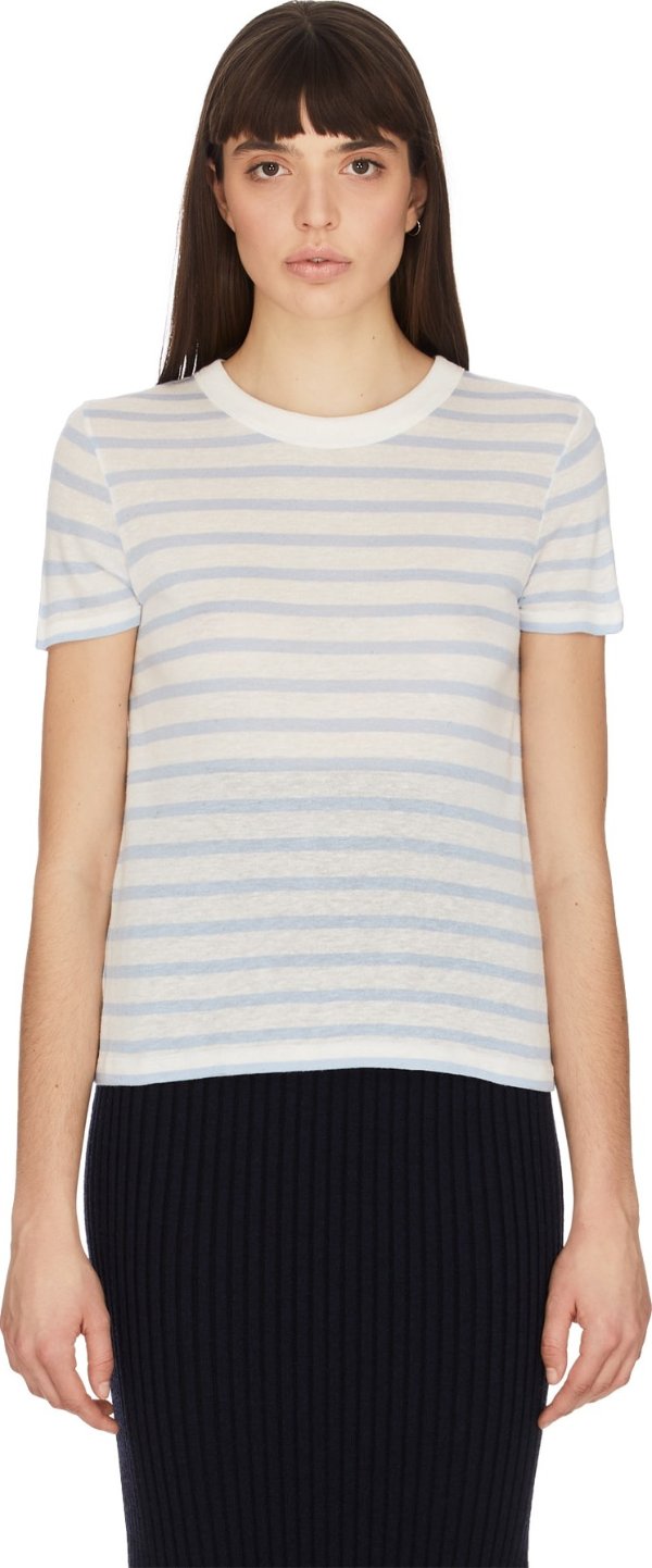 - Striped Slub Boy T-Shirt - Baby Blue/Ivory