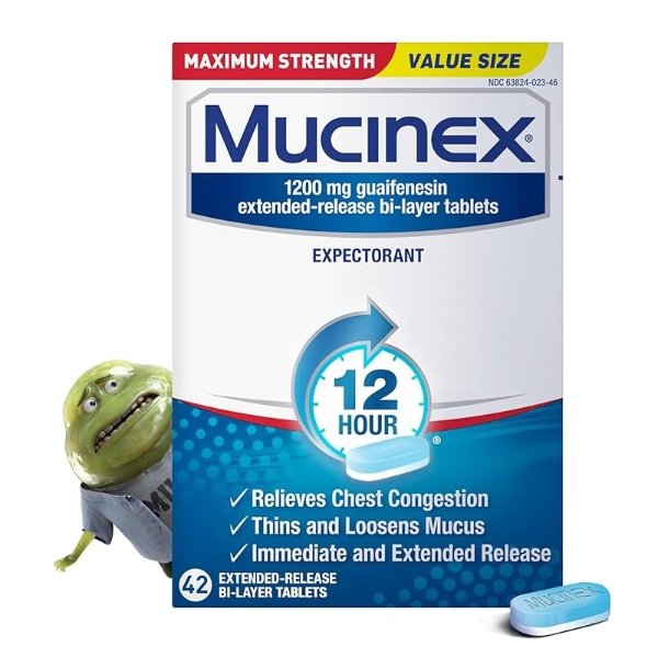 Chest Congestion, Mucinex Maximum Strength 12 Hour Extended Release Tablets, 42ct, 1200 mg Guaifenesin with extended relief of chest congestion caused by excess mucus, thins and loosens mucus
