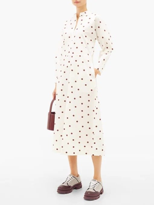 Zipped-front polka-dot cotton-poplin dress | Ganni | MATCHESFASHION US