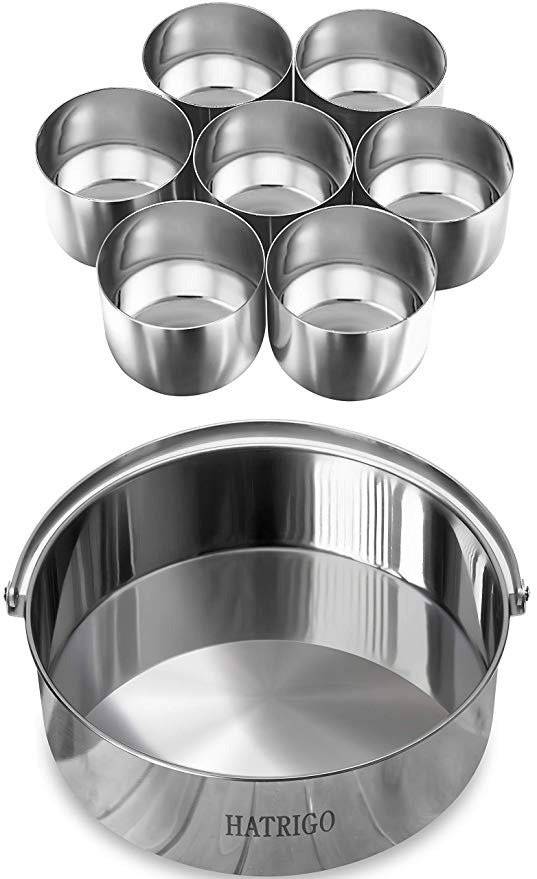 Cake Push Pan with Handle and Mini Cups for Egg Bites Molds & Parchment Paper - Stainless Steel Cheesecake Pan Compatible with Instant Pot Accessories 6qt 8qt Ninja Foodi Pressure Cooker Air Fryer