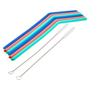 AmazonCommercial Silicone Straws and Cleaning Brushes Set