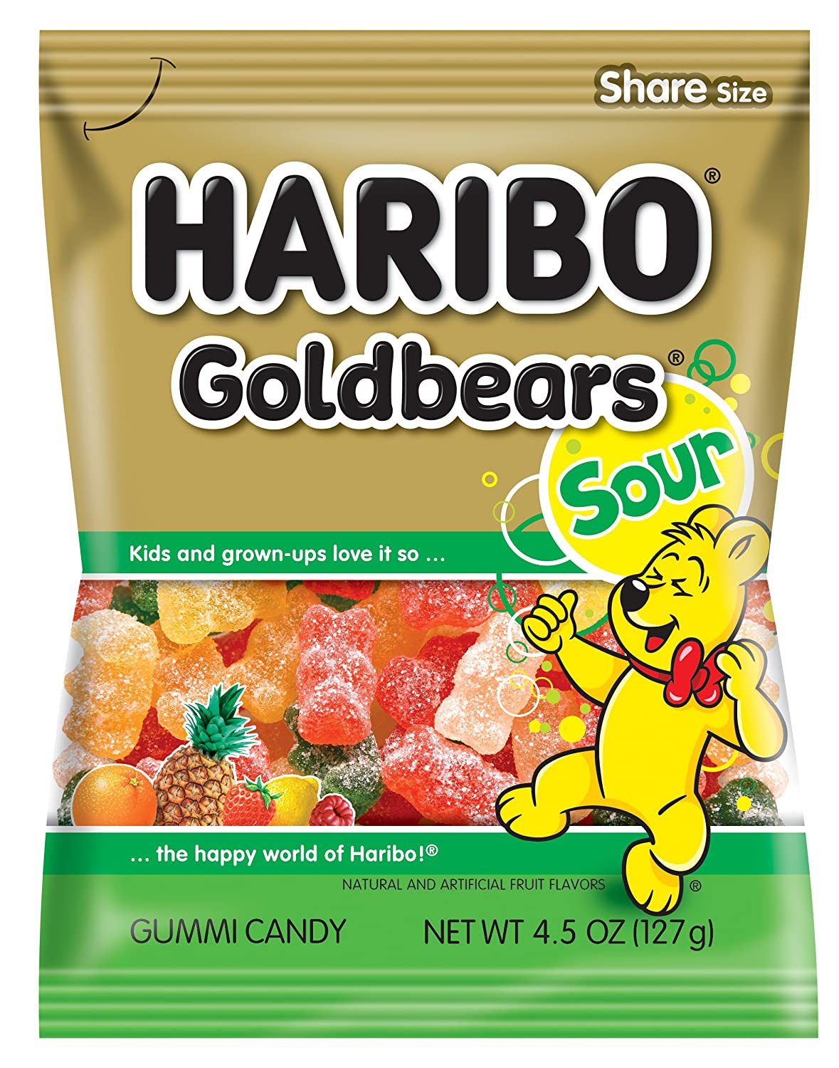 Haribo Gummi Candy, Goldbears Gummi Candy - 酸味，4.5 盎司。包（一包 12 个）
