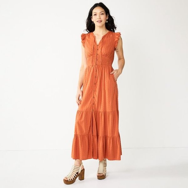 Kohl's sonoma goods for life Women's Sonoma Goods For Life® Ruffle Sleeve  Smocked Maxi Dress 52.00