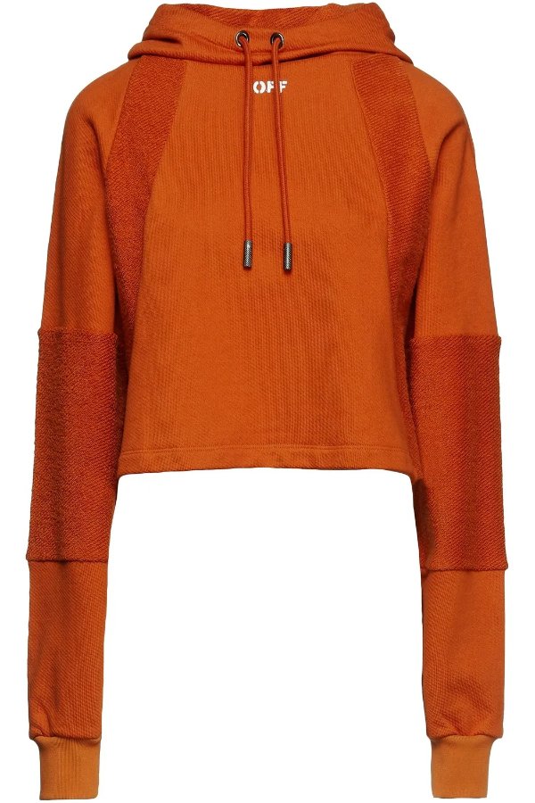 Cropped paneled printed French cotton-terry hoodie