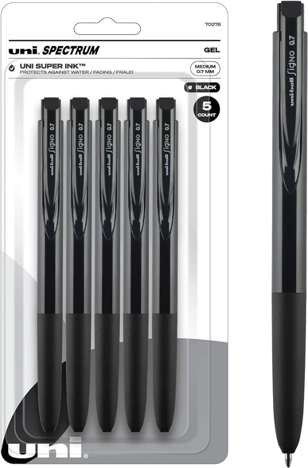 ball Signo Spectrum Retractable Gel Pen, 5 Black Pens, 0.7mm Medium Point  Gel Pens, Office Supplies, Ink Pens, Colored Pens, Fine Point, Smooth  Writing Pens, Ballpoint Pens 0.7mm 中性笔5支$6.45 超值好货
