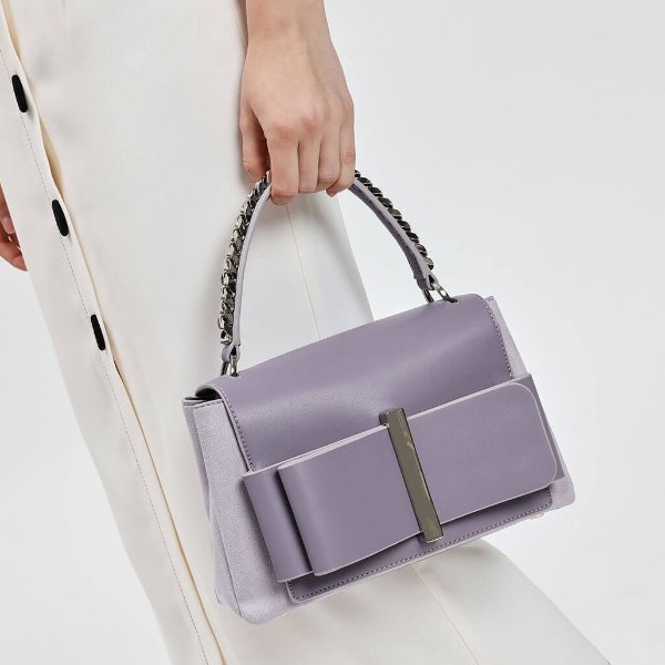 Lilac Grey Bow Detail Handbag | CHARLES & KEITH
