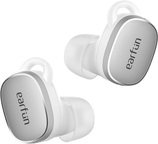 EarFun Free Pro 3 Noise Cancelling Wireless Earbuds, Hi-Res Sound, Snapdragon Sound with Qualcomm aptX™ Adaptive, 6 Mics ENC, Bluetooth 5.3 Earbuds, Multipoint Connection, Custom EQ App, Silver White