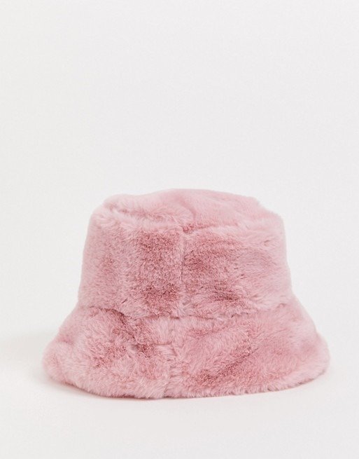 ASOS DESIGN faux fur bucket hat in pink | ASOS