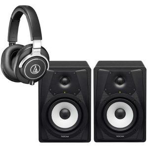 Audio-Technica ATH-M70X Closed-Back Dynamic Professional Flagship Monitor Headphones + Tascam VL-S5 5" 2-Way Professional Studio Monitors