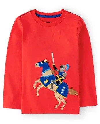 Boys Long Sleeve Embroidered Knight Top - Knights and Dragons | Gymboree - TOMATO