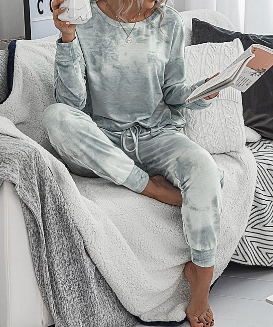 Gray Tie-Dye Jogger Pajama Set - Women