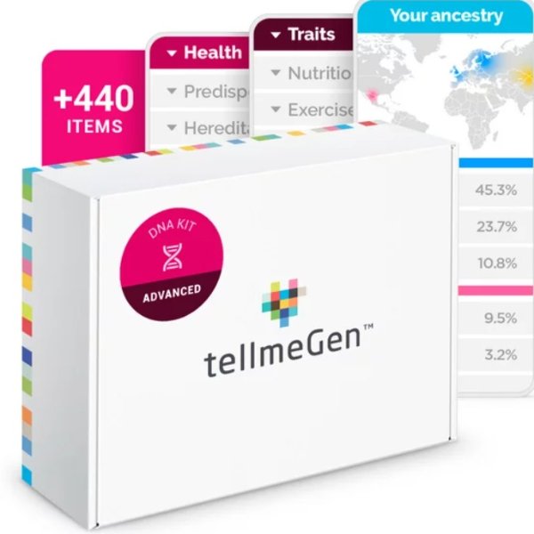 tellmeGen DNA Test Advanced. 400 Health, Ancestry, Traits, Fitness Reports. All Fees Included
