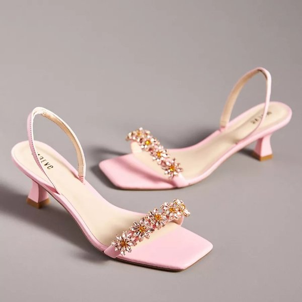 粉色钻钻低帮高跟鞋