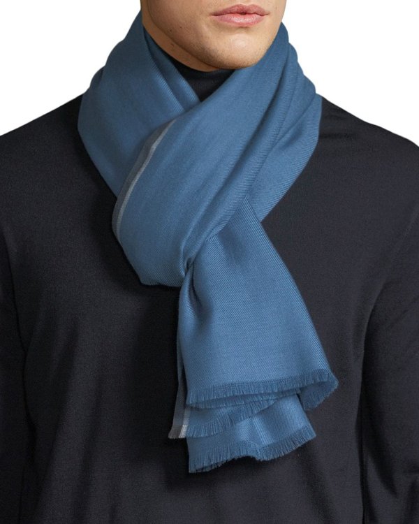 Men's Solid Cashmere Scarf with Contrast Trim
