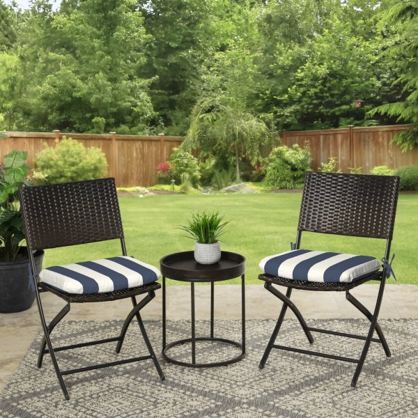 15.5" x 17" Navy Blue Stripe Rectangle Outdoor Seat Pad (2 Pack)