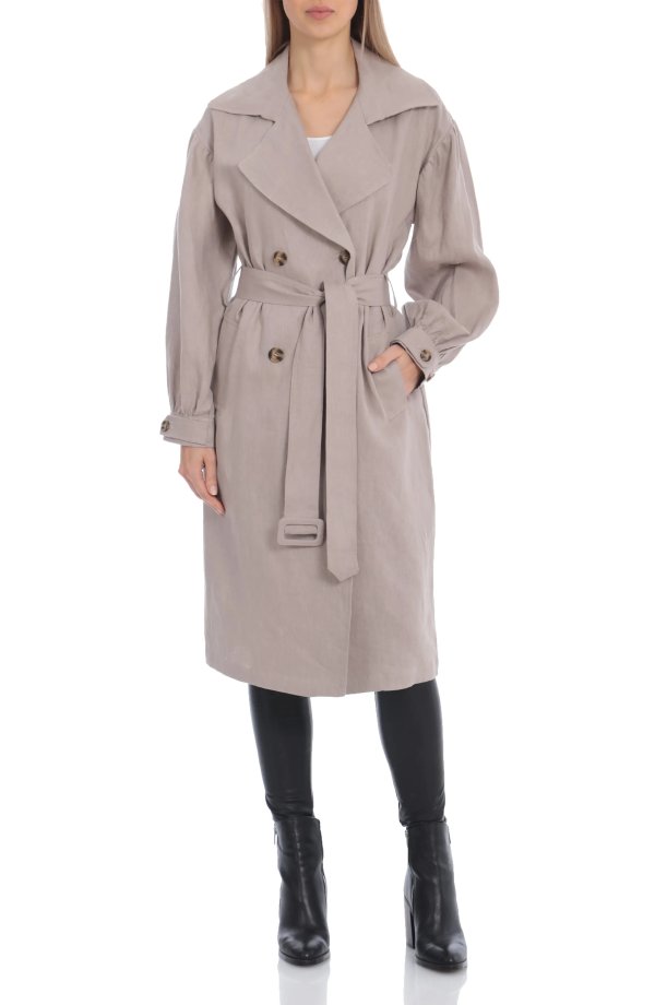 Blouson Sleeve Washed Linen Trench Coat