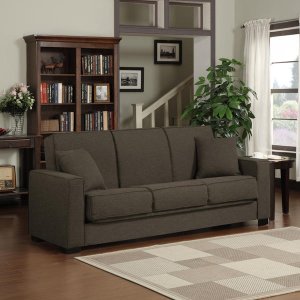 Portfolio Mali Convert-a-Couch Chocolate Brown Linen Futon Sofa Sleeper