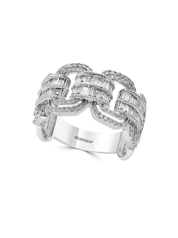 Super Buy 14K White Gold and Baguette Diamond Link Ring