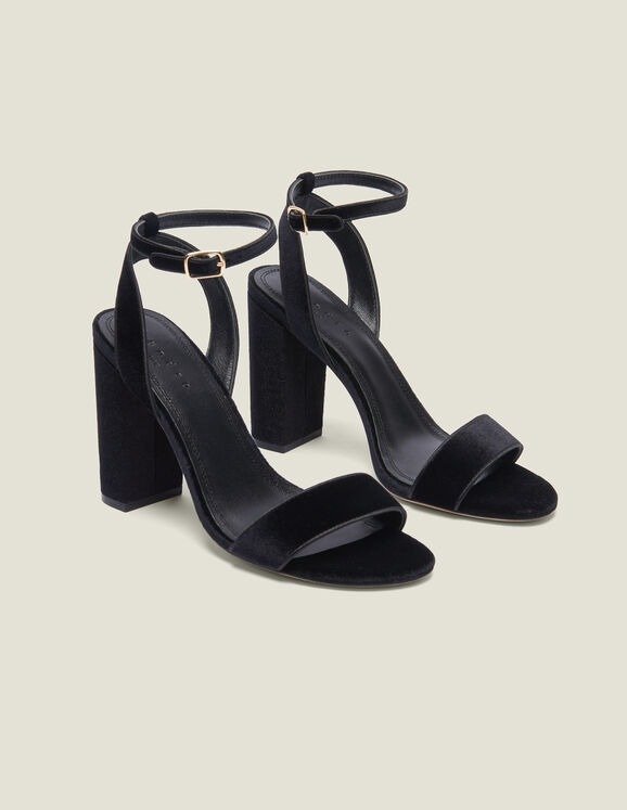 Block-Heeled Velvet Sandals