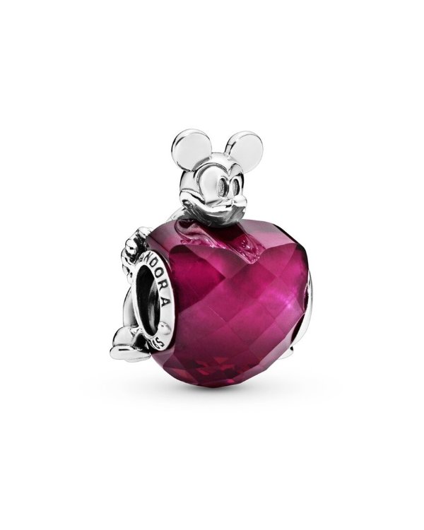 Disney Silver Crystal Mickey Love Crystal Heart Charm