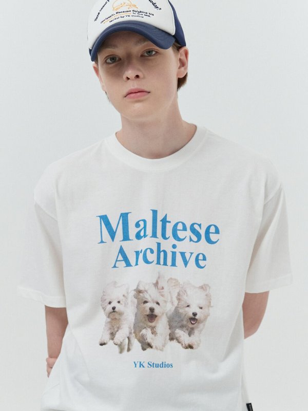 Overfit Maltese Archive-Print T-Shirt White Blue
