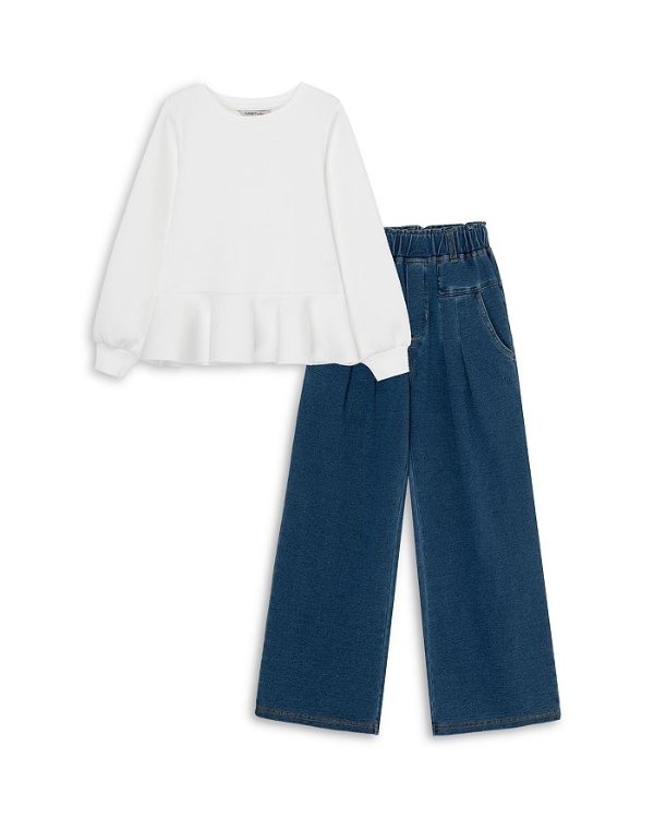 Girls' Scuba Top & Knit Denim Pants Set - Little Kid