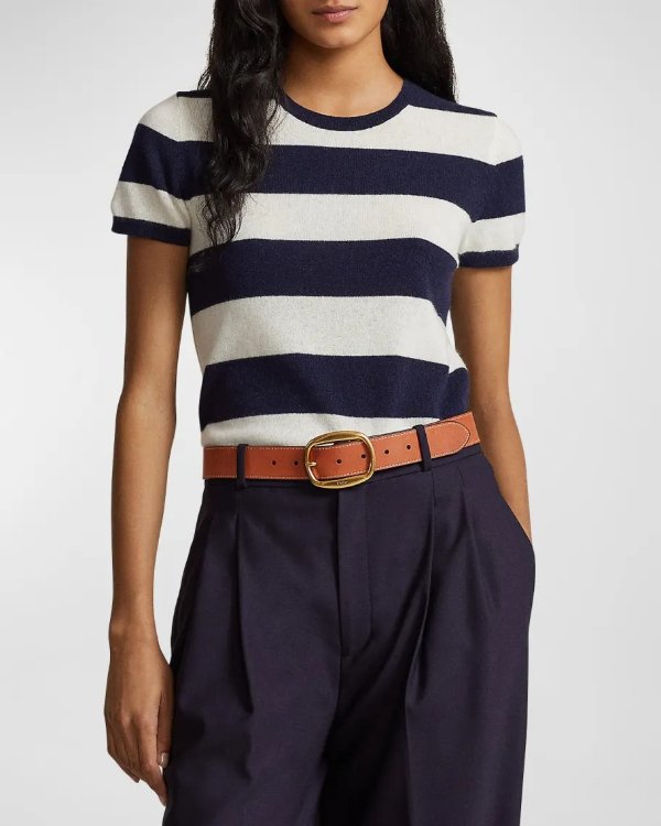 Striped Cashmere Short-Sleeve Sweater