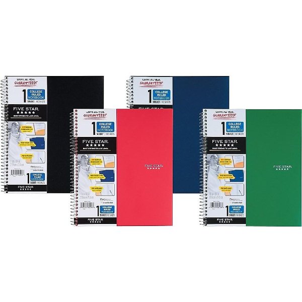 Five Star 1-Subject Notebook, 8.5" x 11", College Ruled, 100 Sheets, Assorted Colors (06206/08076)