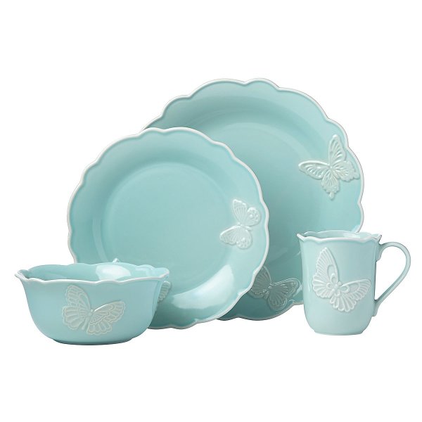 Butterfly Meadow Carved Blue 4-piece Place Setting