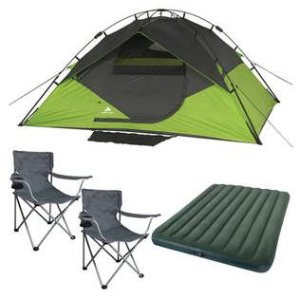 Ozark Trail 4-Person Instant Dome Tent with 2 Folding Chairs and Bonus Queen Airbed Bundle