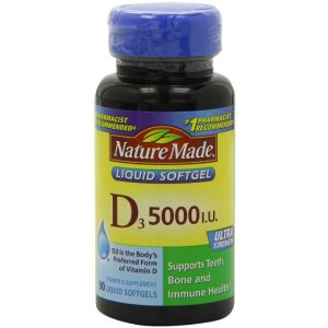 Nature Made Vitamin D-3, 5000IU液体维生素D3胶囊 90粒