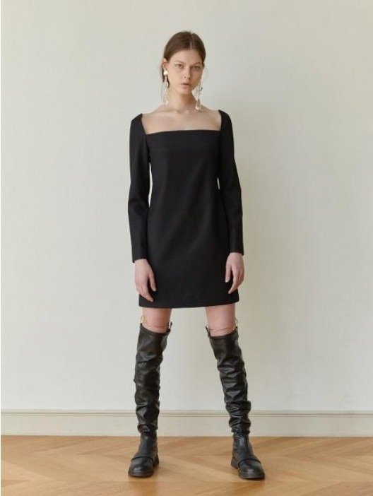 Square Neck Mini Dress Black