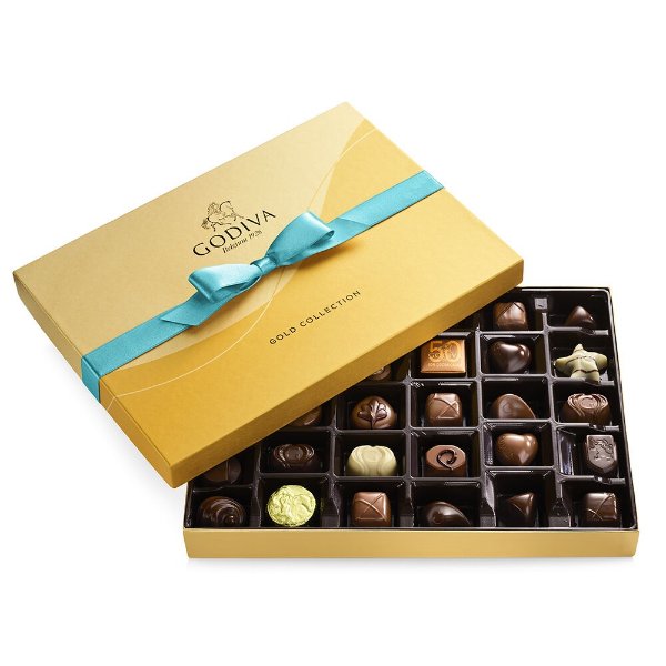 Assorted Chocolate Gold Gift Box, Blue Ribbon, 36 pc.