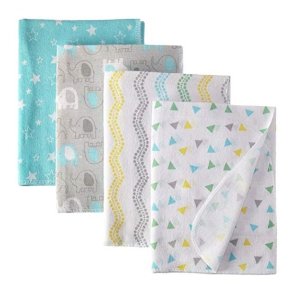 Luvable Friends Flannel Receiving Blanket, 4 Pack, Gray Elephant @ Amazon