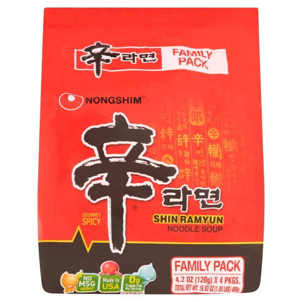 (4 Pack) Nongshim Shin Ramyun Gourmet Spicy Noodle Soup, 4.2 oz