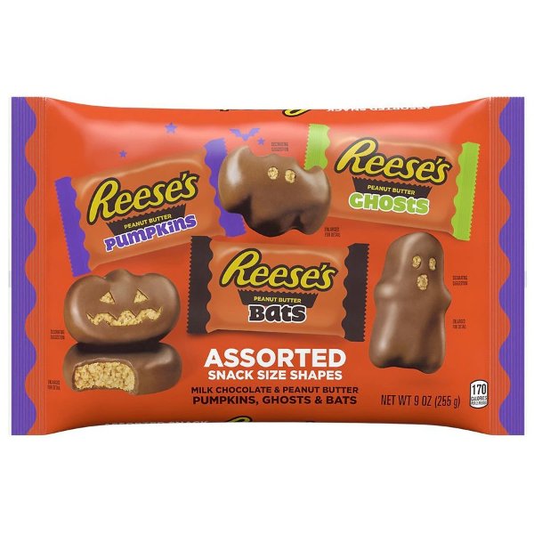 Reese's Assorted Shapes Snack Size Candy, Individually Wrapped, Halloween, Small Bag Milk Chocolate Peanut Butter
