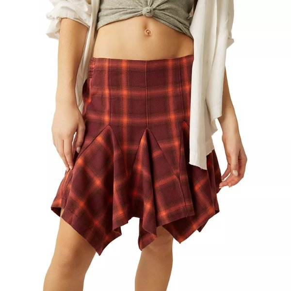 Women's Xia Plaid Handkerchief-Hem Mini Skirt
