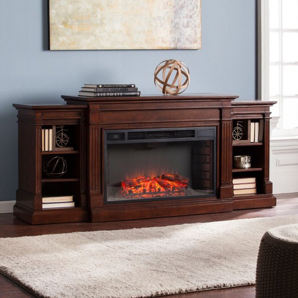 Widescreen Electric Fireplace with Bookcases, Espresso