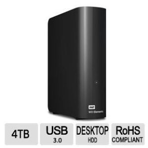 WD Elements 4TB External Desktop Hard Drive - USB 3.0, RoHS Compliant - WDBWLG0040HBK-NESN