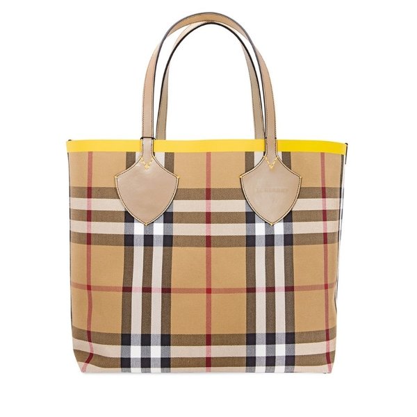Large Giant Tote in Colour Block Check- Antique Yellow/Golden Yellow