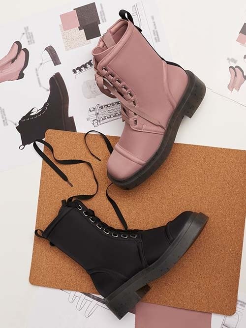 Pink The Anniversary Series: Charli Recycled Nylon Lace-Up Ankle Boots | CHARLES &amp; KEITH