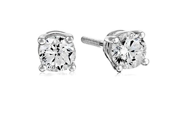Certified 14k White Gold Diamond with Screw Back and Post Stud Earrings (J-K Color, I1-I2 Clarity)