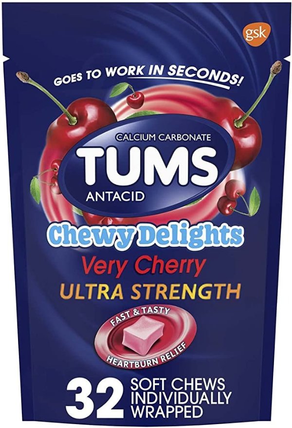 Chewy Delights Ultra Strength Antacid Soft Chews for Chewable Heartburn Relief and Acid Indigestion Relief, Very Cherry - 32 Count