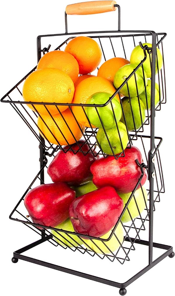 Hillbond 2-Tier Fruit Basket for Kitchen Countertop Metal Vegetable Bowl
